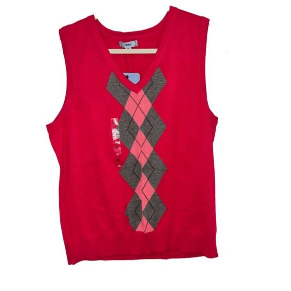 IZOD Vibrant Dark Pink With Gray Light Pink Arygle Print Sleeveless Sweater XL - Picture 1 of 4
